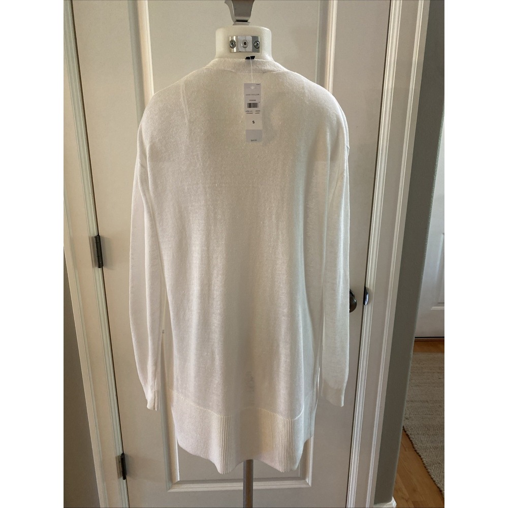 Ann Taylor White Linen Blend Open Knit Cardigan Sweater Size Small Longline NEW - Picture 3 of 10